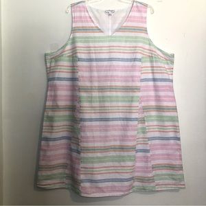 Kim Rogers Sleeveless Mini/Midi Dress with Pastel Stripes, V-neck, size 3X.
